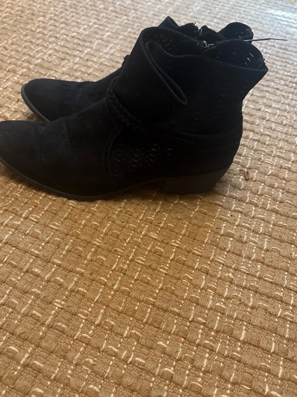 Qupid Black Suede Braided Ankle Booties